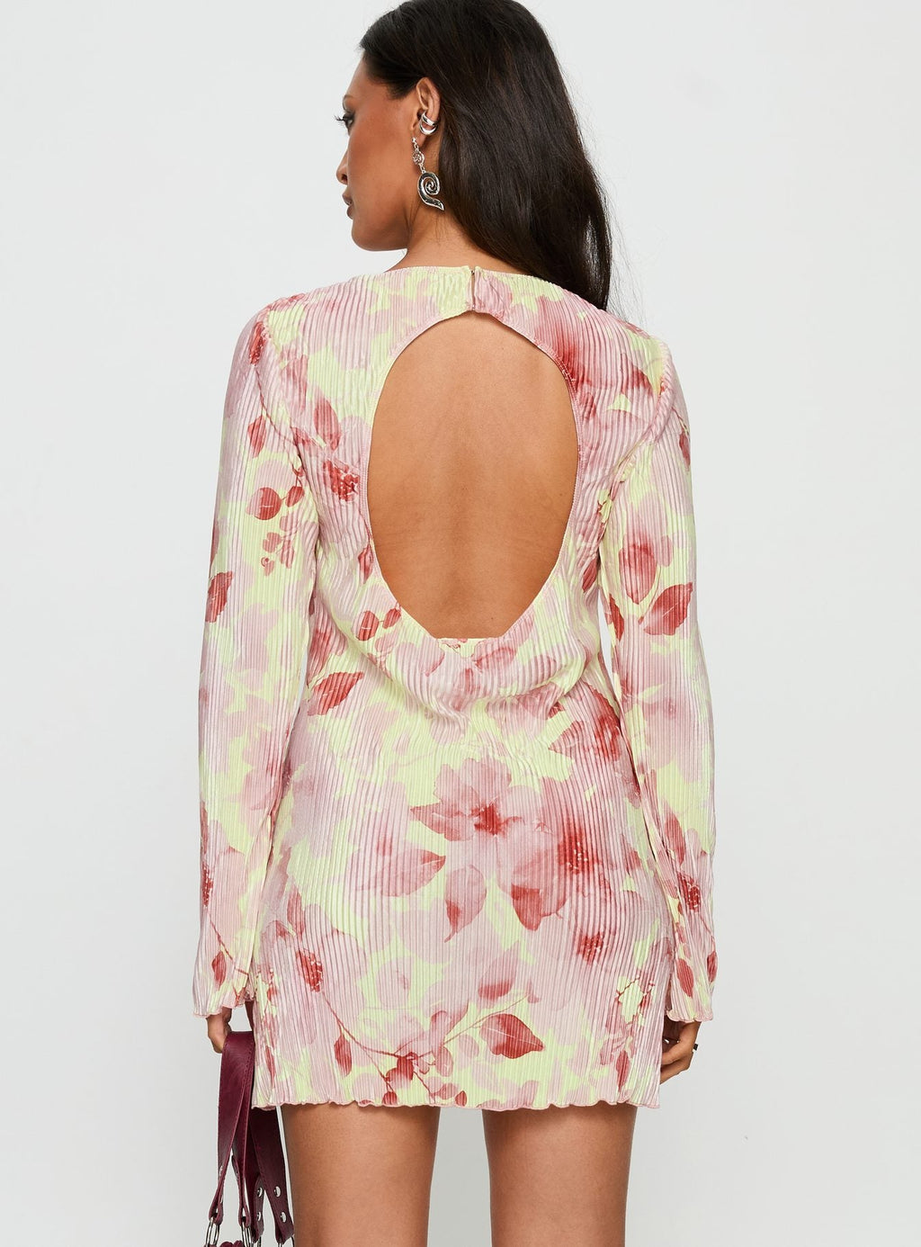Women's Odelie Long Sleeve Plisse Mini Dress Multi Floral — Dress