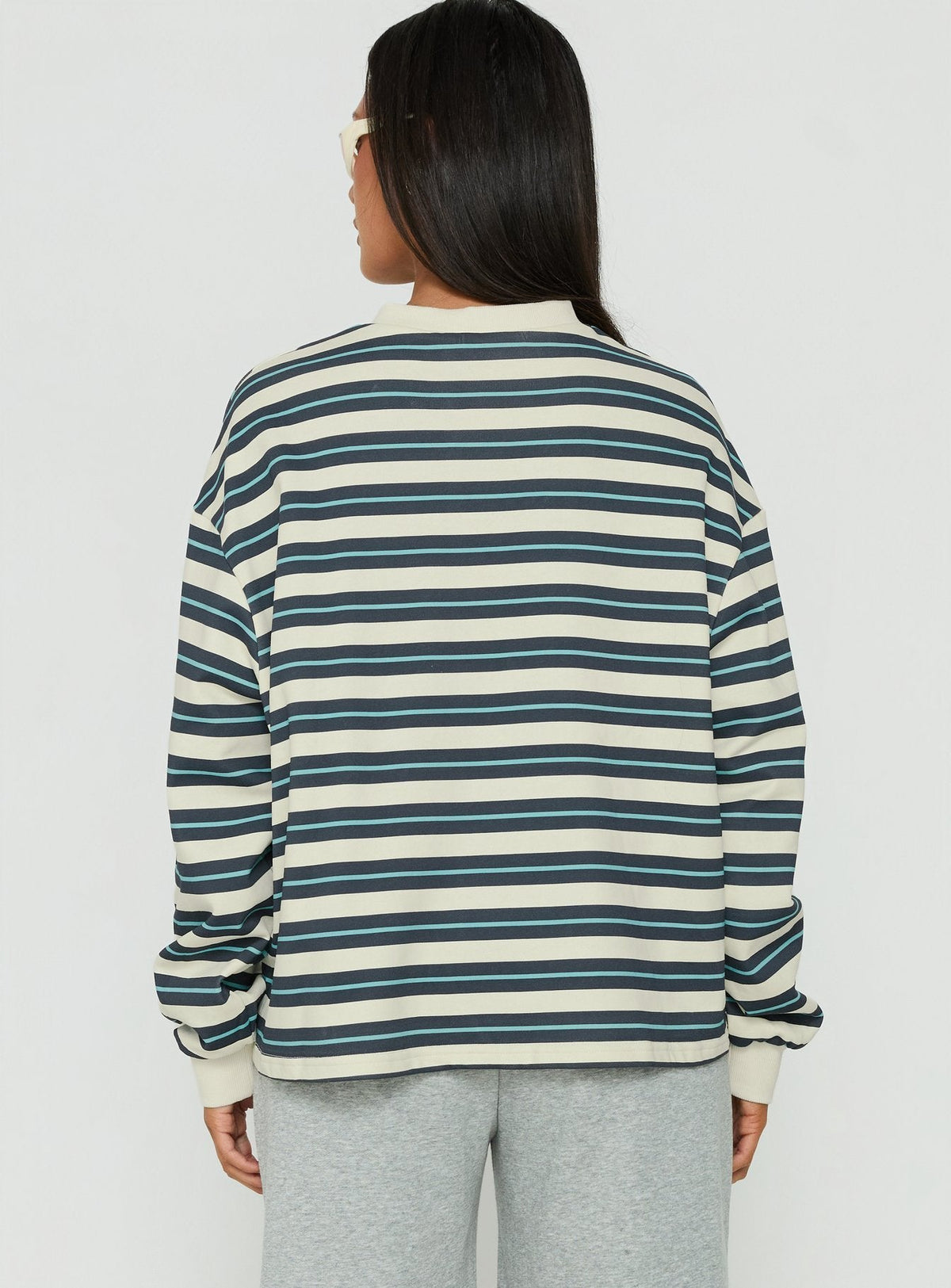 Women's Opollo V Neck Jumper Blue Multi Stripe — Sweater