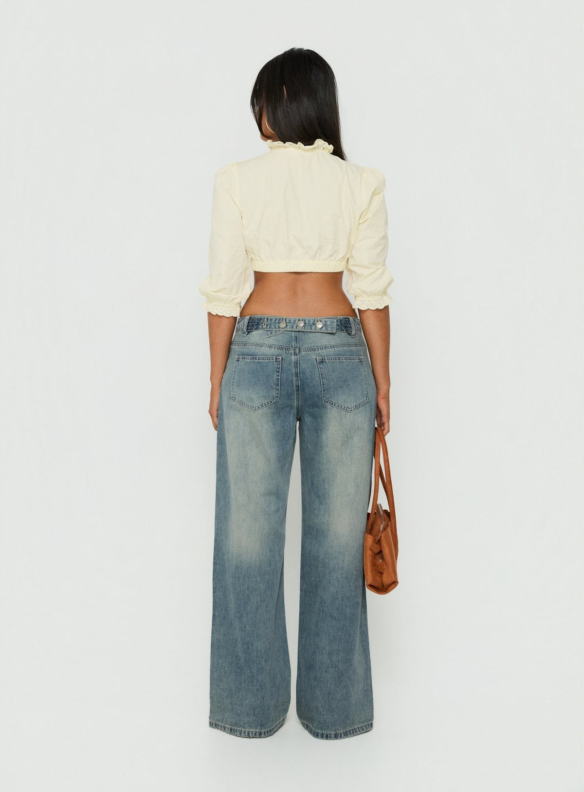 Women's Karlos Low Rise Cinched Baggy Jeans Vintage Mid Blue Wash