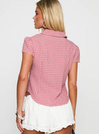 Women's Float Away Button Up Top Red Check