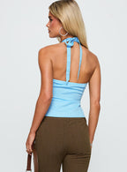 Women's Long Ago Ruched Halter Top Blue