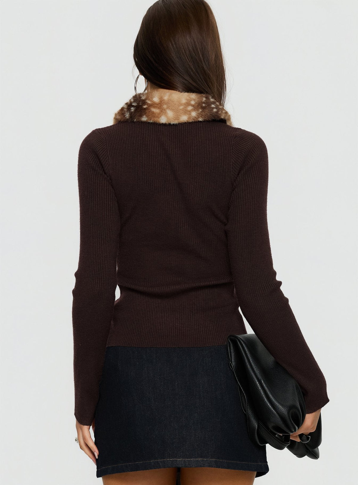 Women's Chiqueeta Faux Fur Trim Knit Cardigan Brown — Sweater