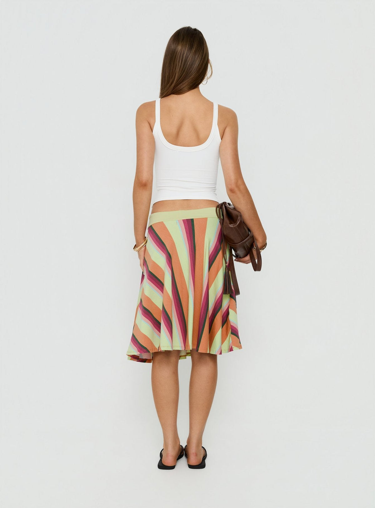 Women's Eranza Midi Skirt Mixed Orange Stripe