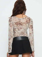Women's Edeline Bias Cut Long Sleeve Top Cream Animal