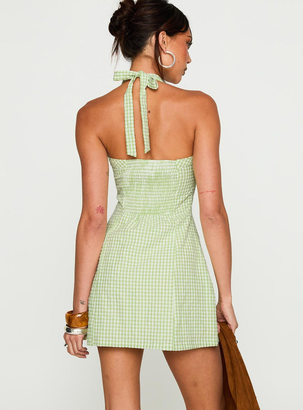 Women's Mallorie Halter Mini Dress Green Check — Dress