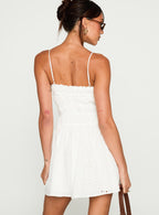 Women's Wish Me Luck Shirred Mini Dress White — Dress