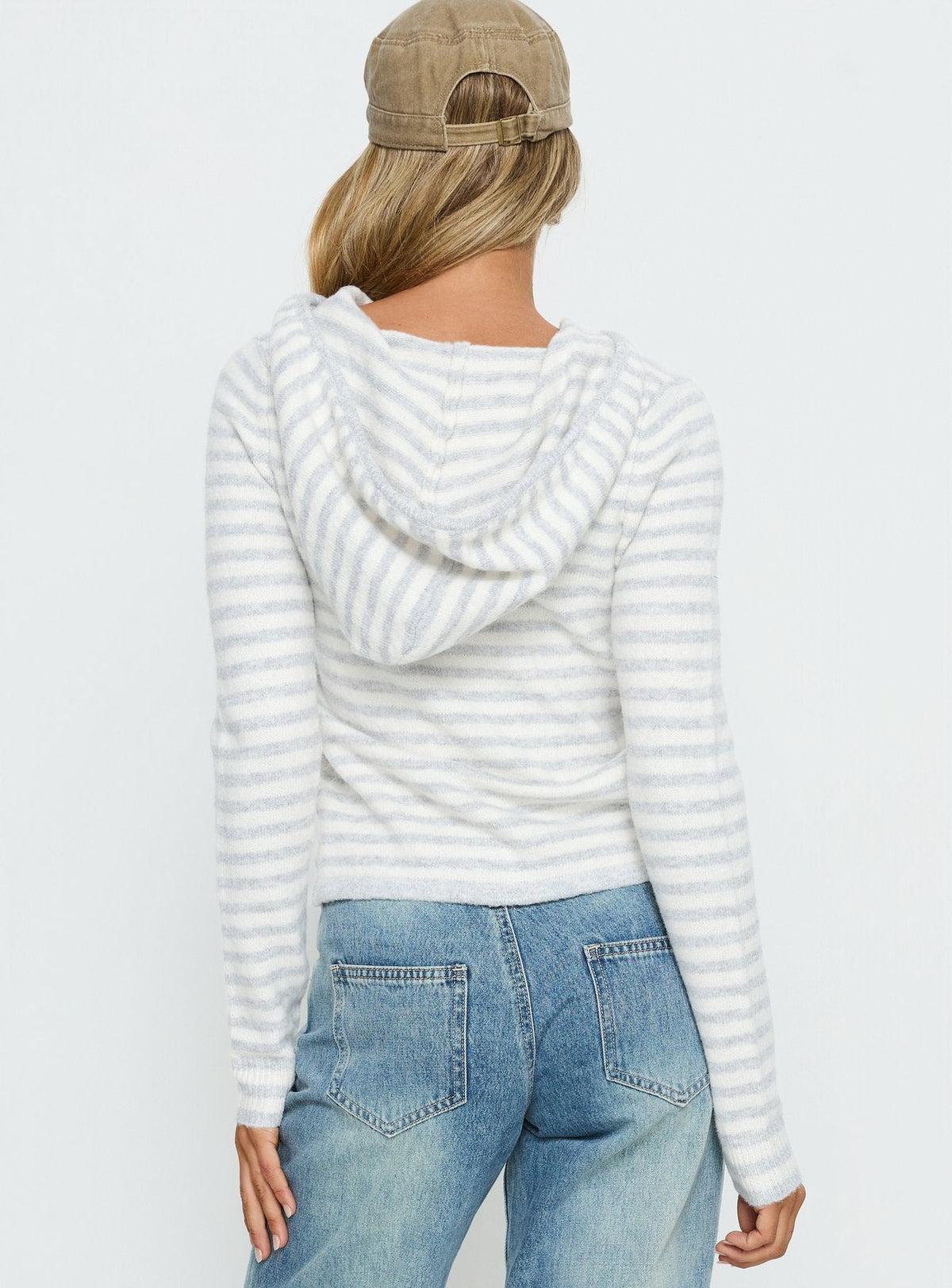 Women's Superstars Zip Through Hoodie Grey / Cream Stripe — Sweater