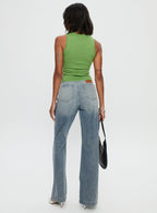Women's Slow Ride Mid Rise Bootleg Belted Jeans Light Blue