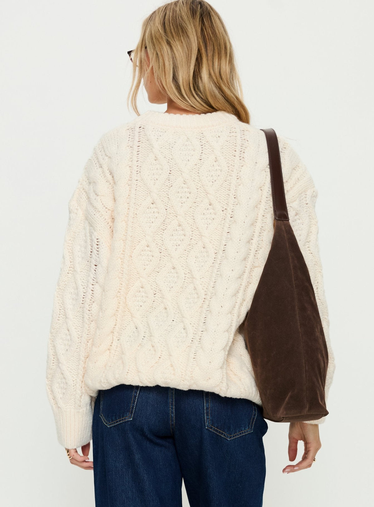 Women's Rorey Cable Knit Crew Neck Sweater White