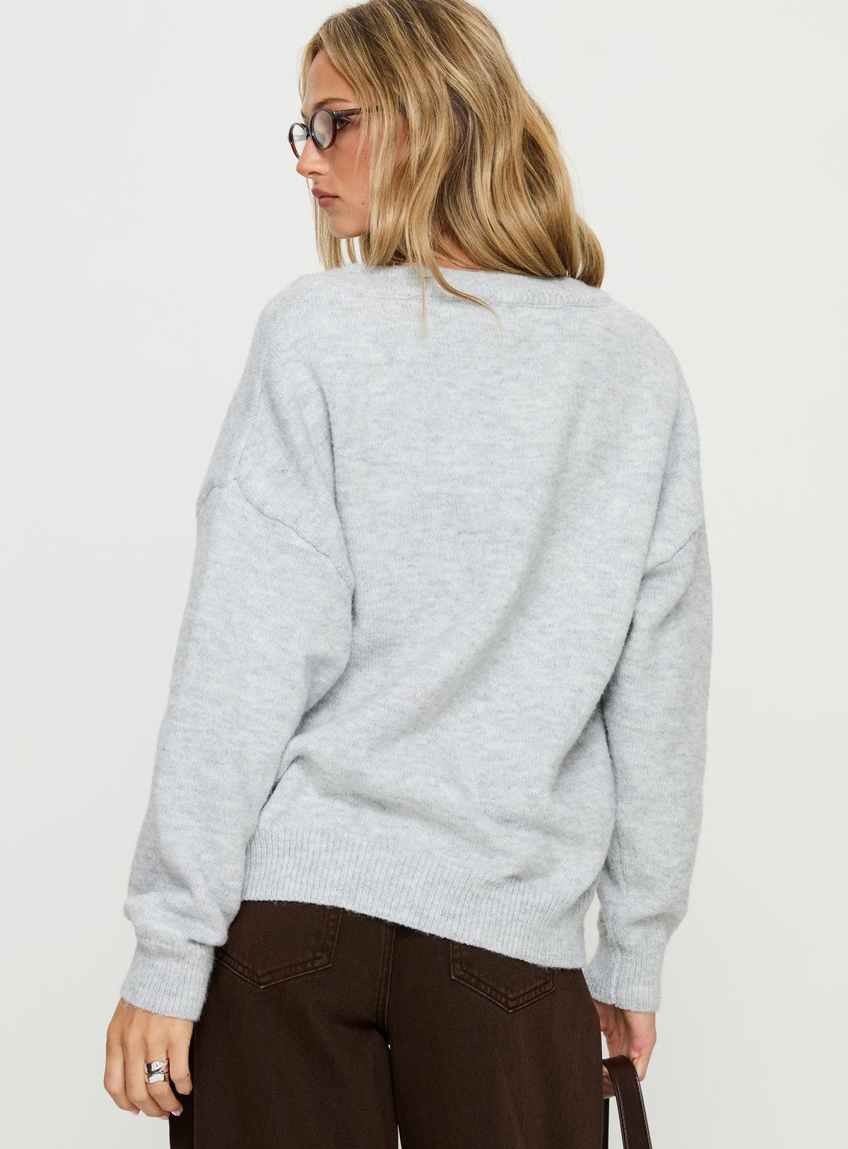 Women's Stay The Night V Neck Knit Sweater Grey Marle