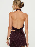 Women's Keiana Plunge Neck Top Burgundy / Pink Polka