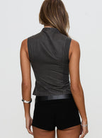 Women's Spike Zip Front Denim Top Grey
