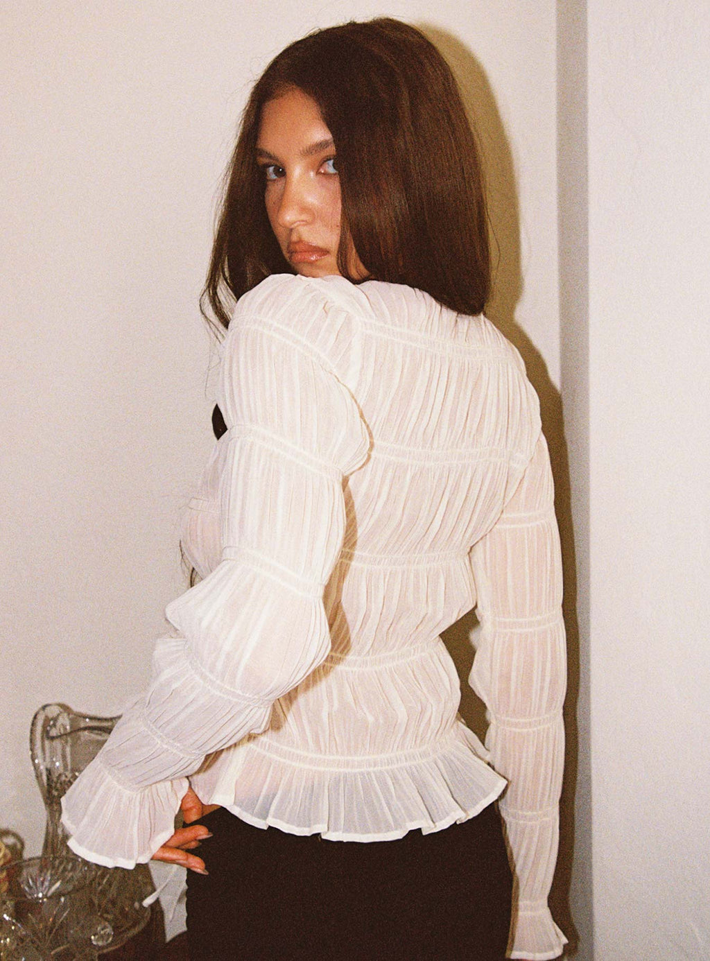 Women's Carnelian Frill Long Sleeve Top Cream