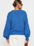Women's Harmony Balloon Sleeve Knit Sweater Blue