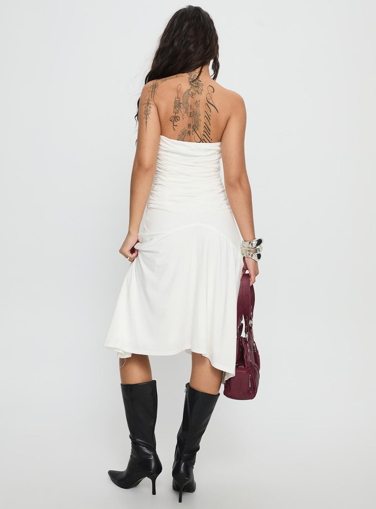 Women's Rienna Strapless Asymmetrical Midi Dress White — Dress