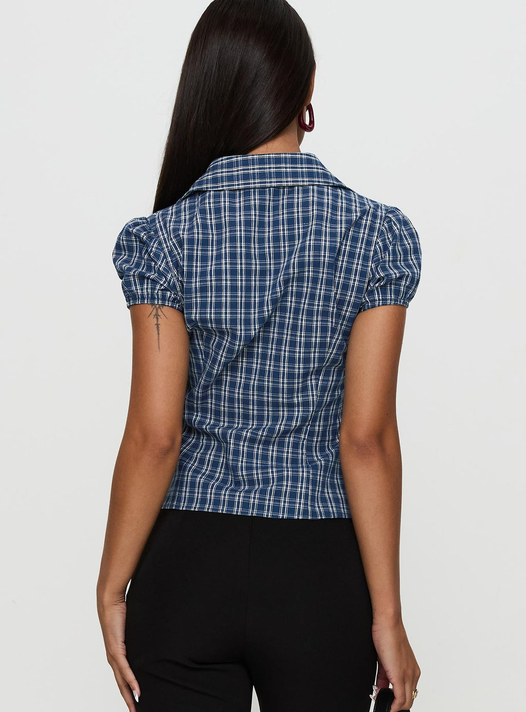 Women's Separate Scenes Button Up Top Blue Check