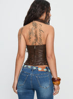 Women's Captivated Faux Leather Halter Top Chocolate