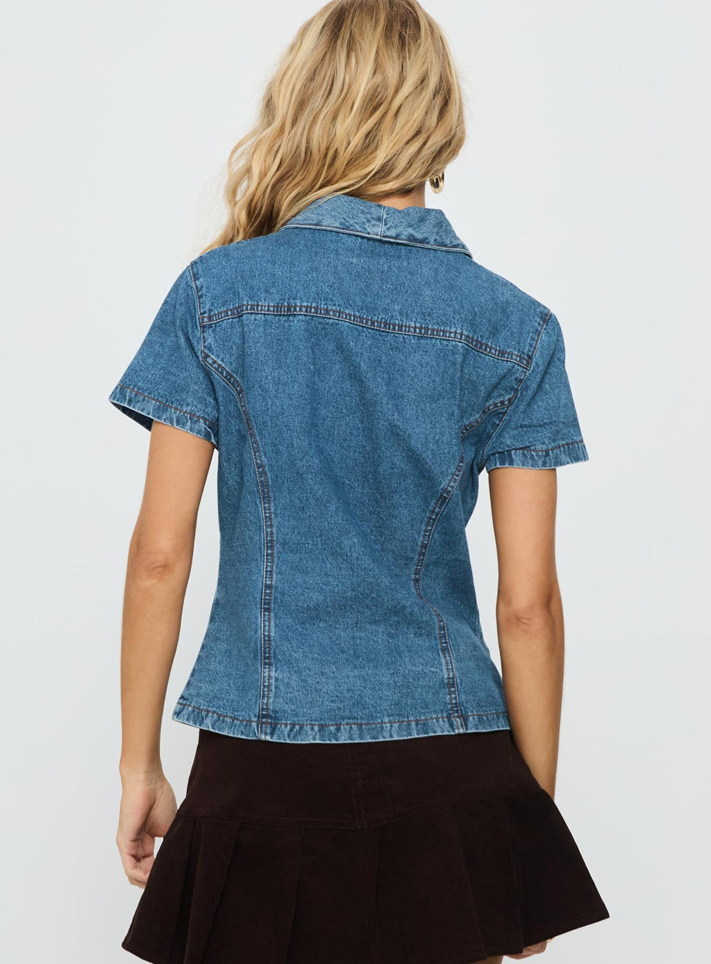 Women's Ellix Button Up Top Blue Denim