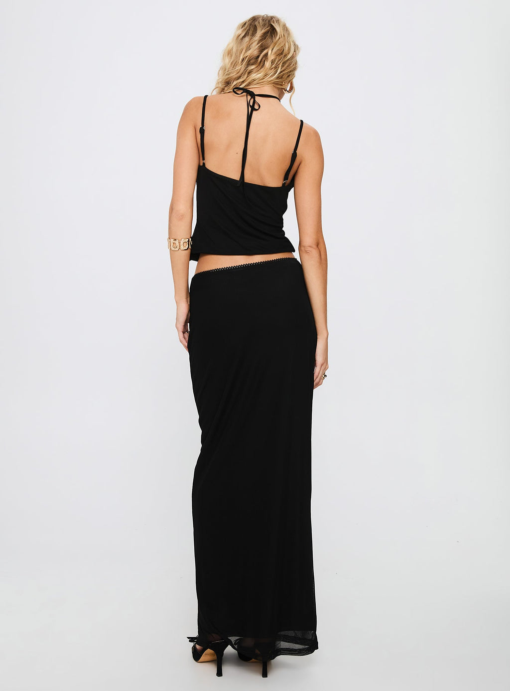 Women's Reiko Lace Trim Tie Front Maxi Set Black