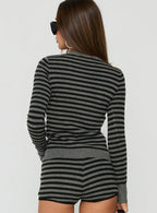 Women's Lauraine Cardigan Grey / Black Stripe — Sweater