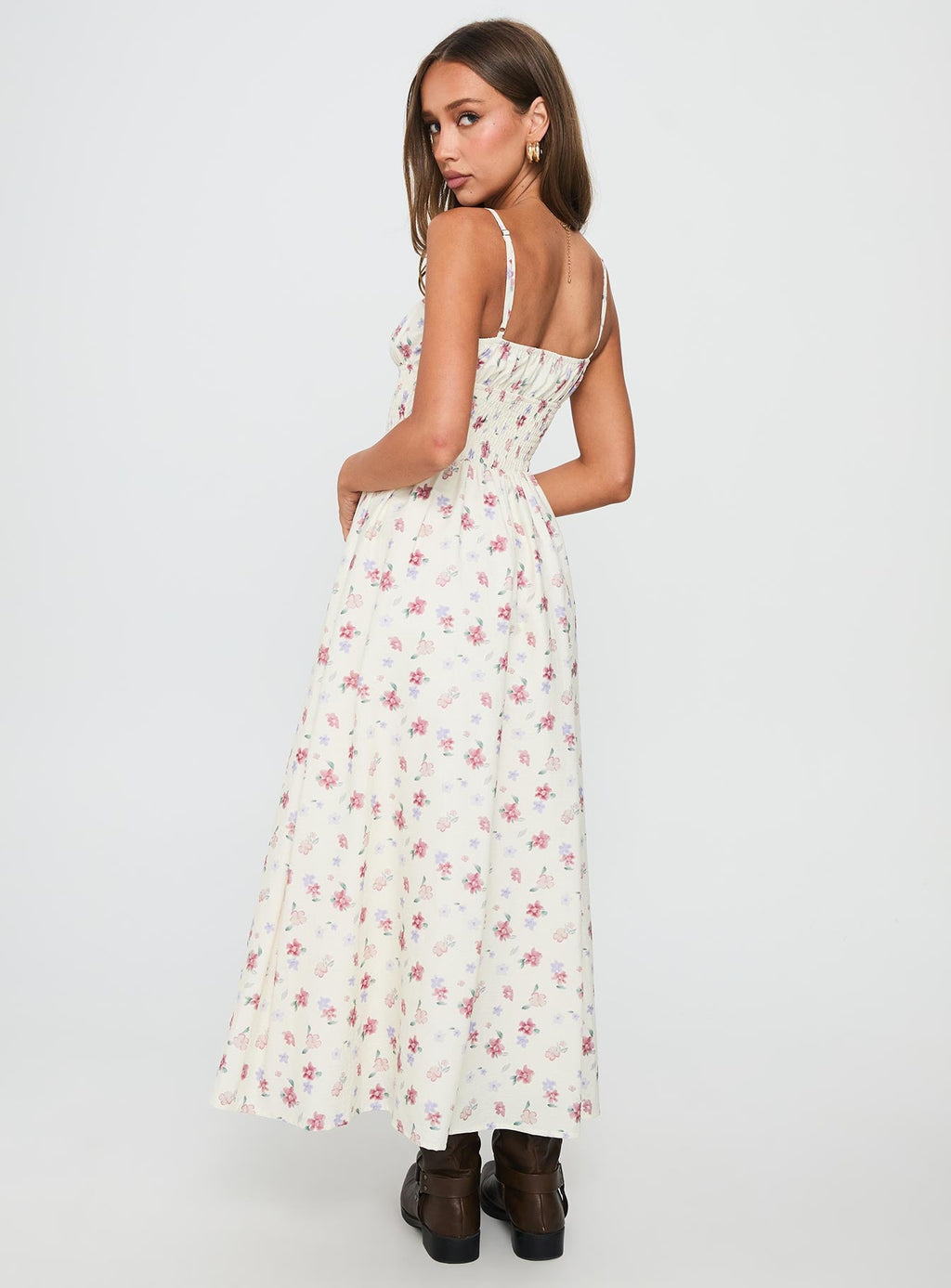 Women's Pearle Shirred Maxi Dress White Floral — Dress