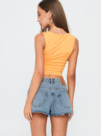 Women's Tilted Denim Mini Short Mid Wash