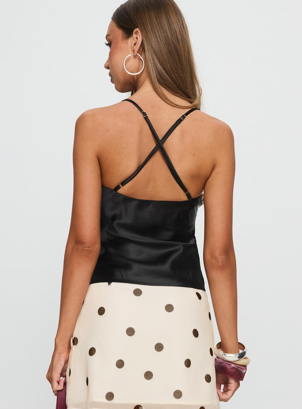 Women's Sizzling Tie Detail Satin Top Black