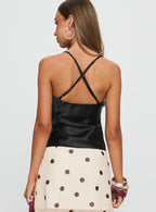 Women's Sizzling Tie Detail Satin Top Black