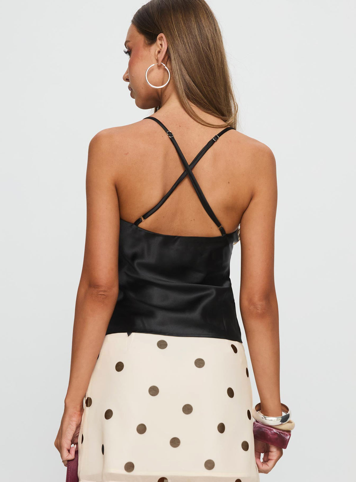 Women's Sizzling Tie Detail Satin Top Black