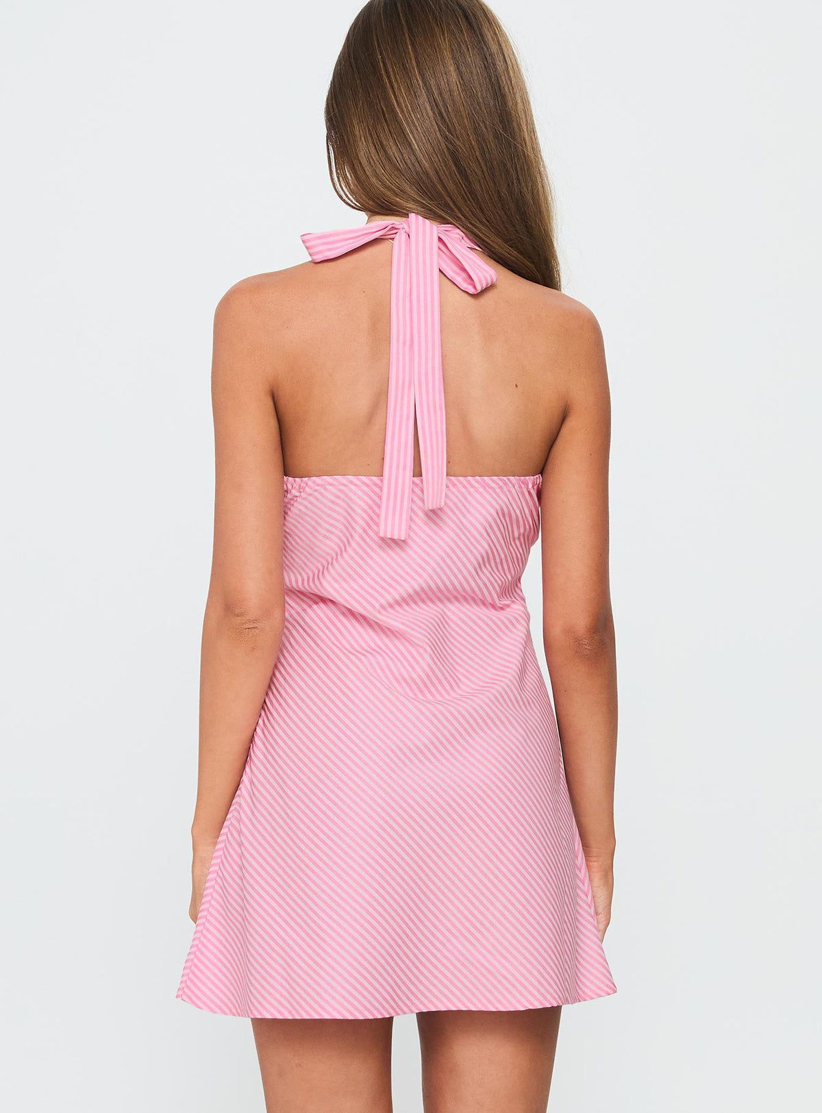 Women's Stassia Halter Mini Dress Pink Stripe — Dress