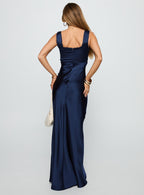 Women's Dasha Satin Maxi Dress Navy — Dress