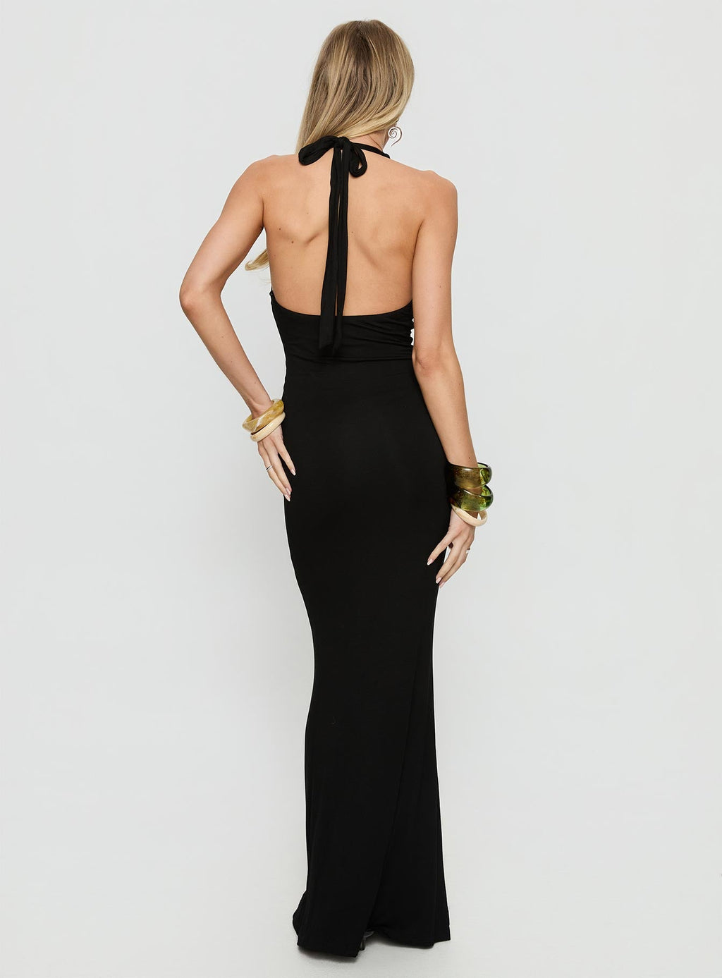 Women's Emabella Plunge Halter Maxi Dress Black — Dress
