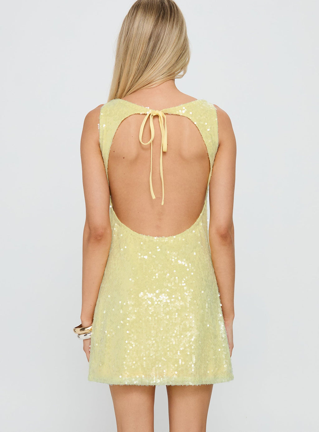Women's Desi Cowl Neck Mini Dress Yellow Shimmer — Dress