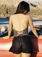 Women's Running Away Faux Leather Halter Top Brown