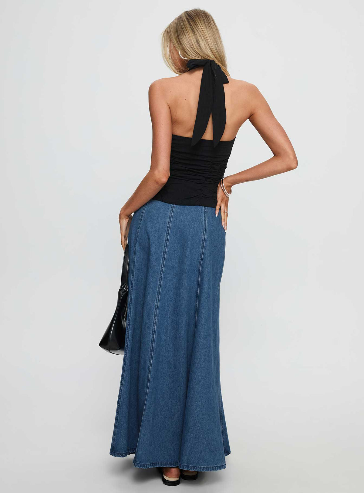 Women's Charleigh Soft Pleat Denim Maxi Skirt Mid Blue Wash
