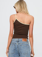 Women's Hold It Down One Shoulder Contrast Top Chocolate / Yellow
