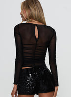 Women's Nelope Ruched Long Sleeve Top Black