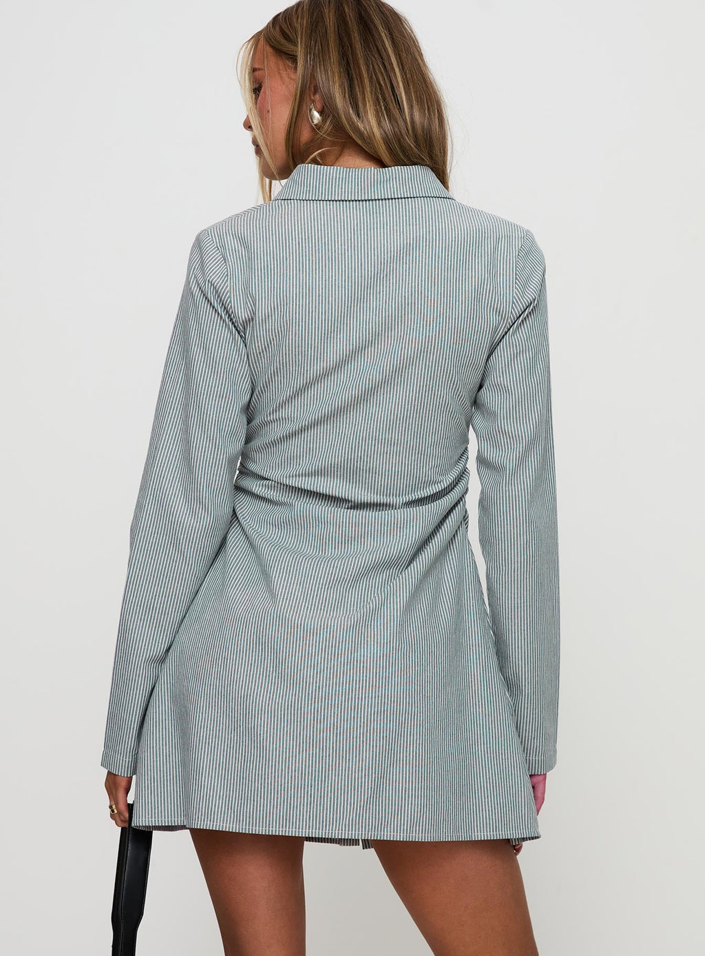 Women's Publicity Long Sleeve Mini Dress Blue Pinstripe — Dress