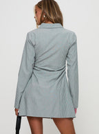 Women's Publicity Long Sleeve Mini Dress Blue Pinstripe — Dress