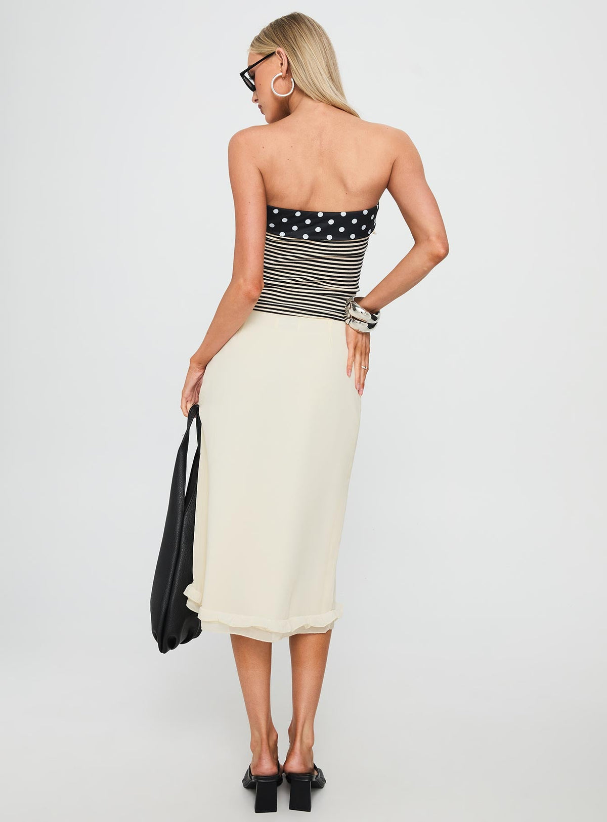 Women's Rosette Frill Midi Skirt Cream