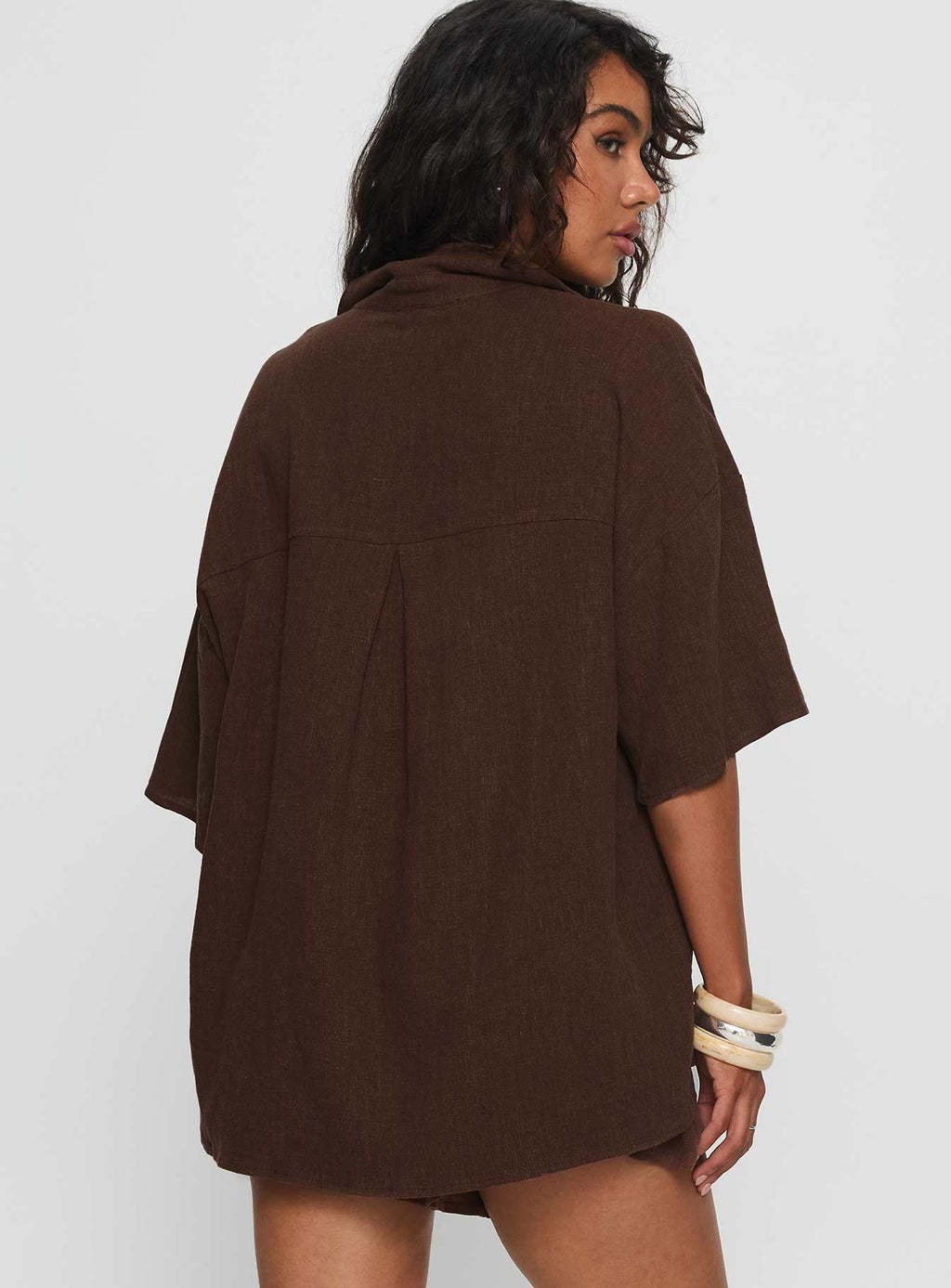 Women's Peni Linen Button Down Top Chocolate