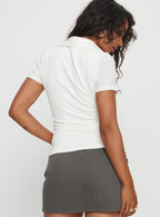 Women's Whirl Shirred Collared Top White