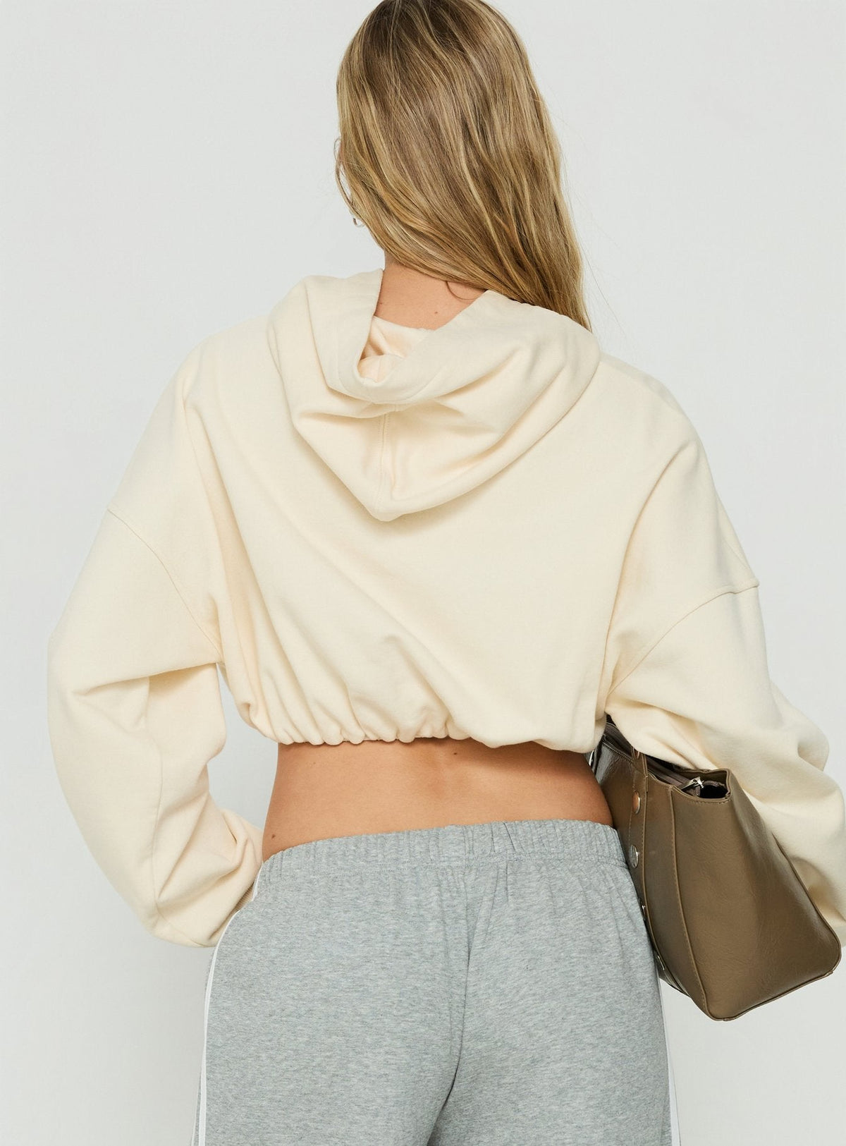 Women's Mayse Bubble Hem Cropped Hoodie Cream — Sweater
