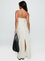 Women's Dovie Linen Blend Strapless Midi Dress Cream Polka — Dress