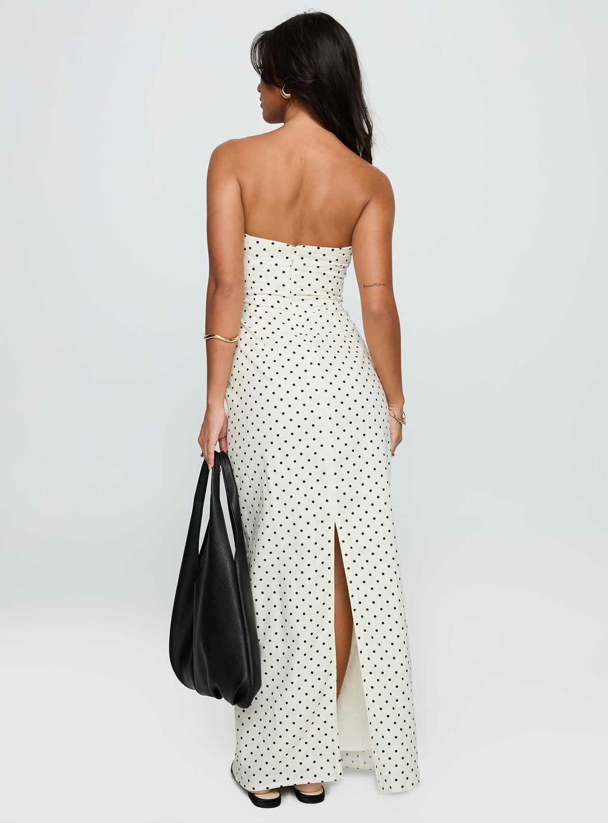 Women's Dovie Linen Blend Strapless Midi Dress Cream Polka — Dress