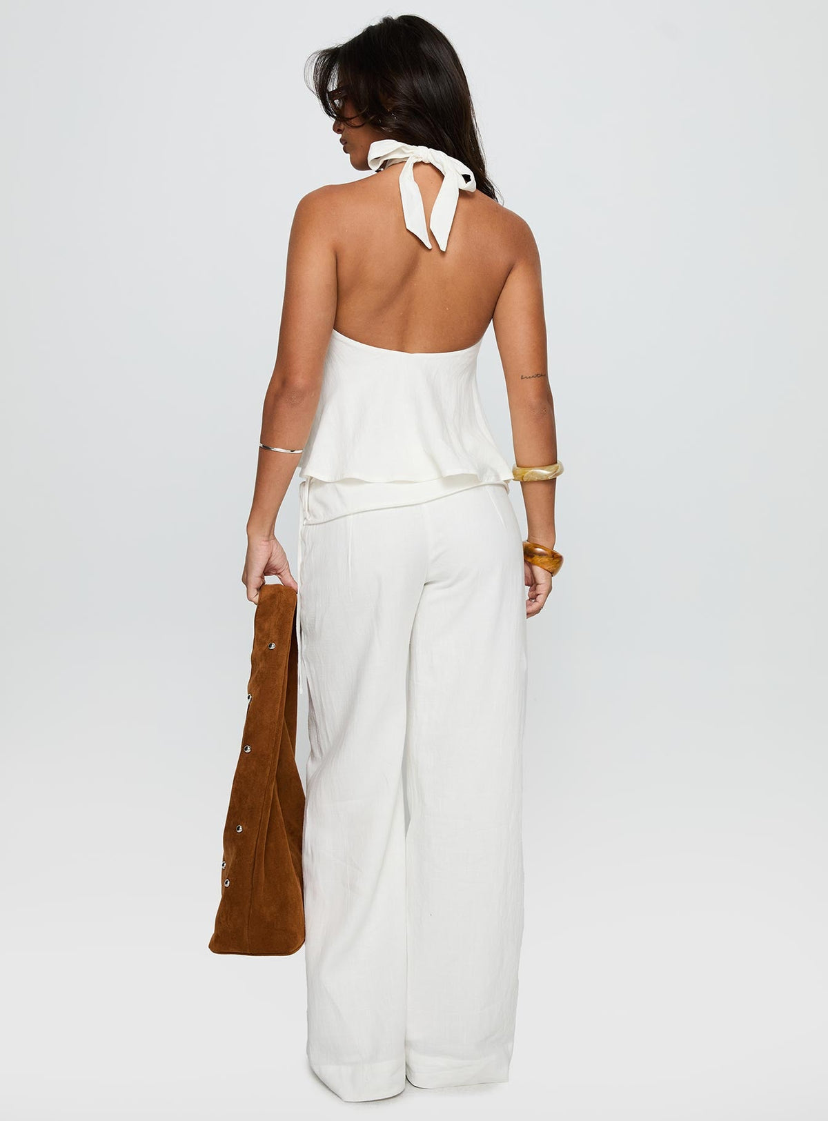 Women's Silver Moon Linen Blend Tie Pants White