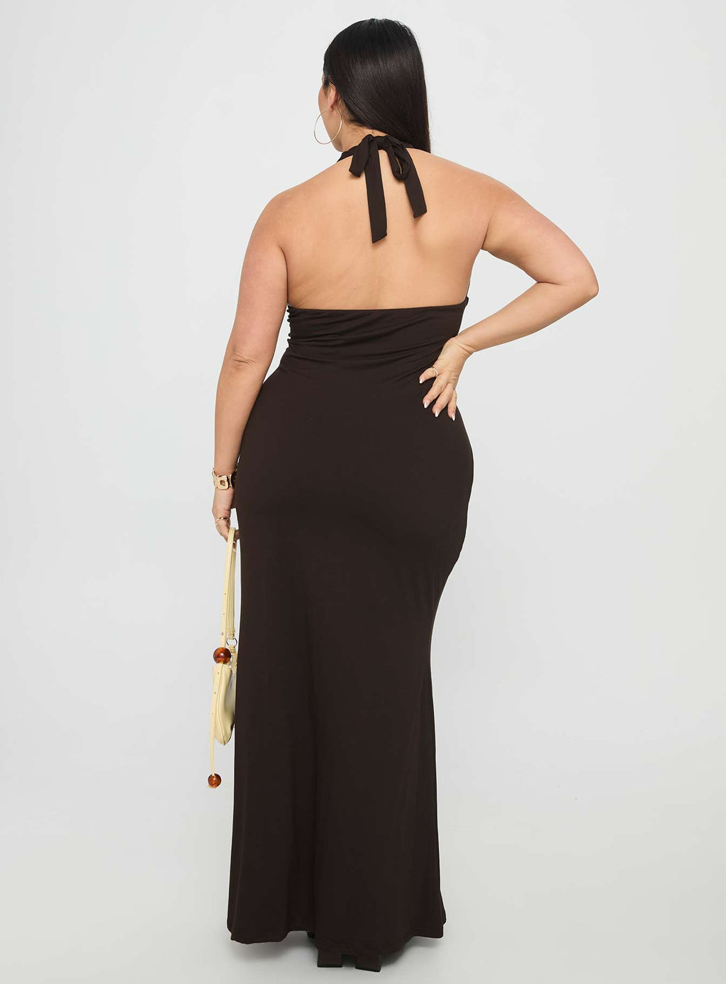 Women's No Hard Feelings Twist Maxi Dress Brown Curve — Dress