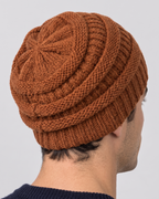 Men's Soft Stretch Knit Beanie — Caramel — fit detail — wb-gender-final-189