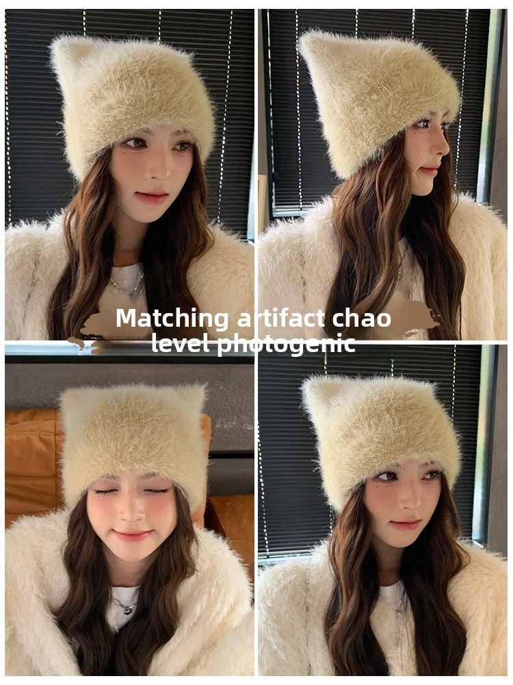 Plush Cat-Ear Knit Beanie