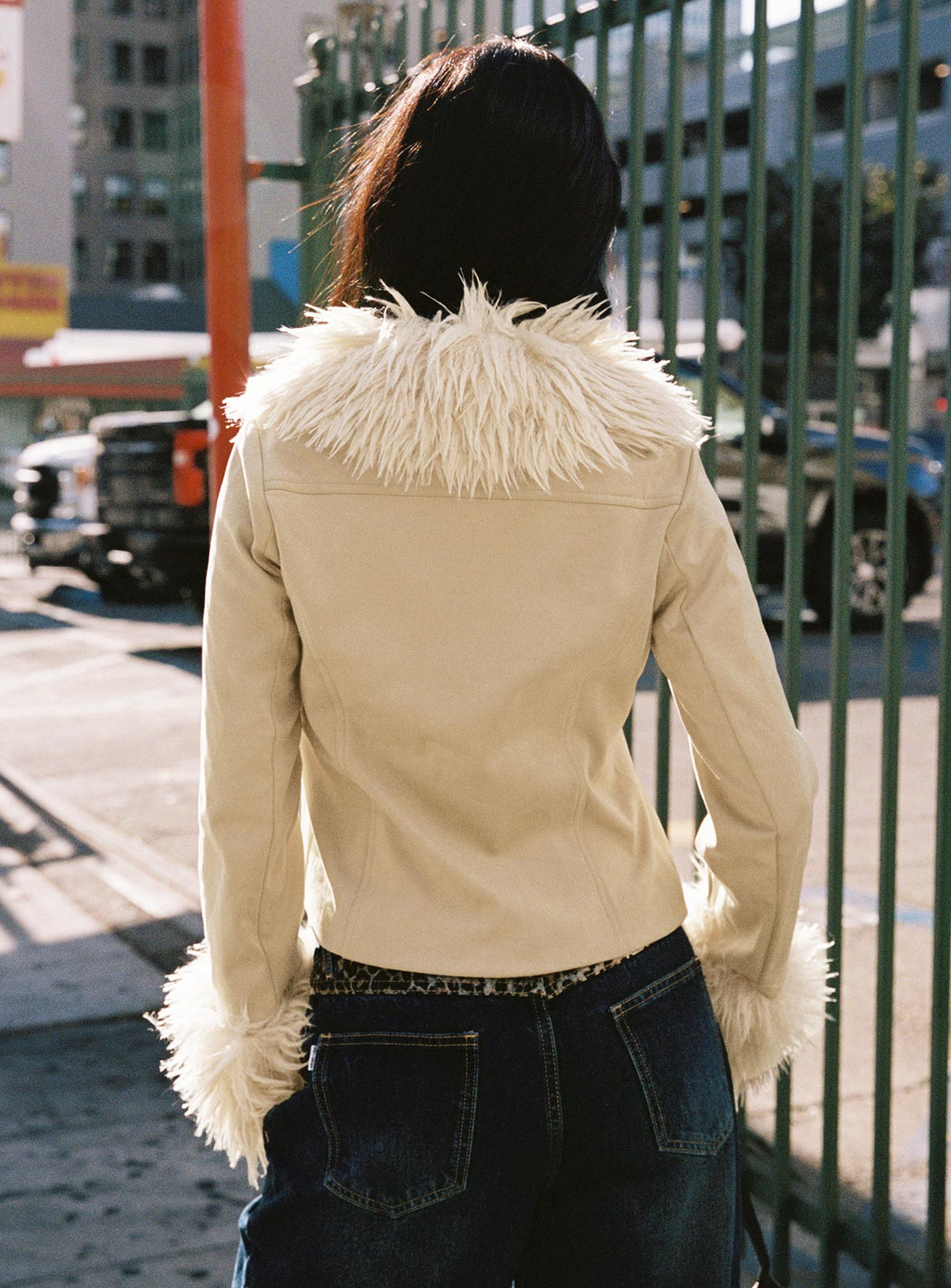 Women's Jeanna Suede Faux Fur Detail Jacket Beige